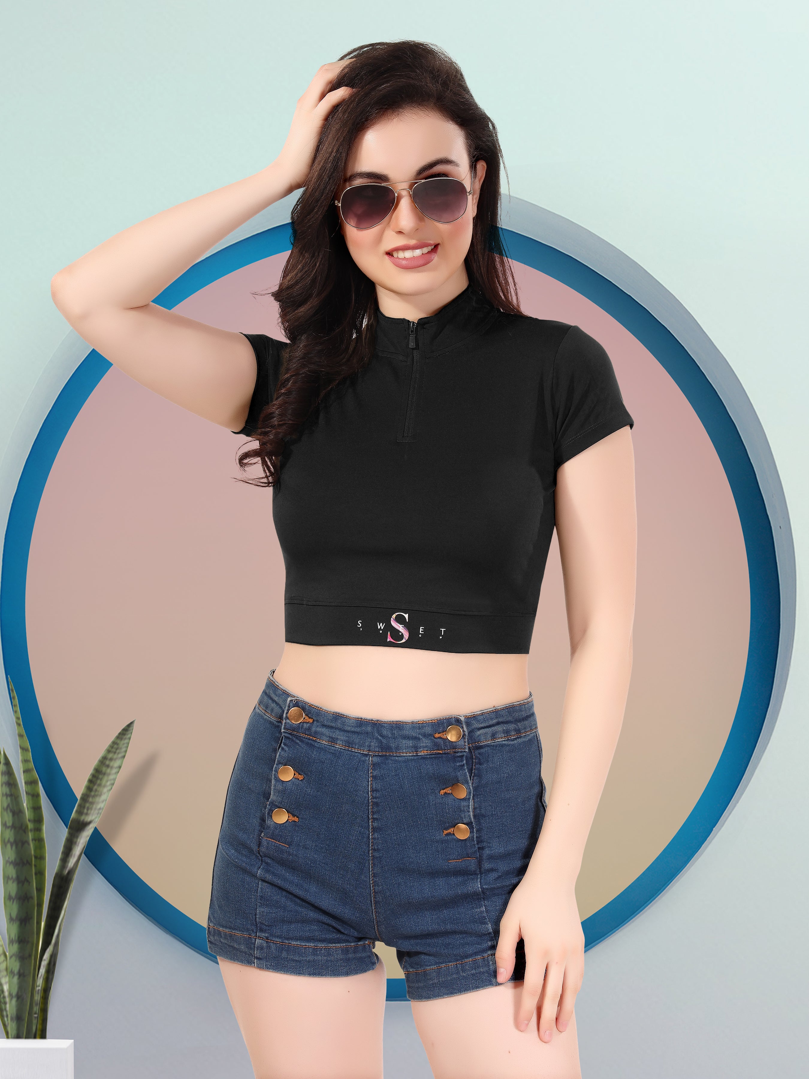 Dri-Fit Crop Top with Mock Collar