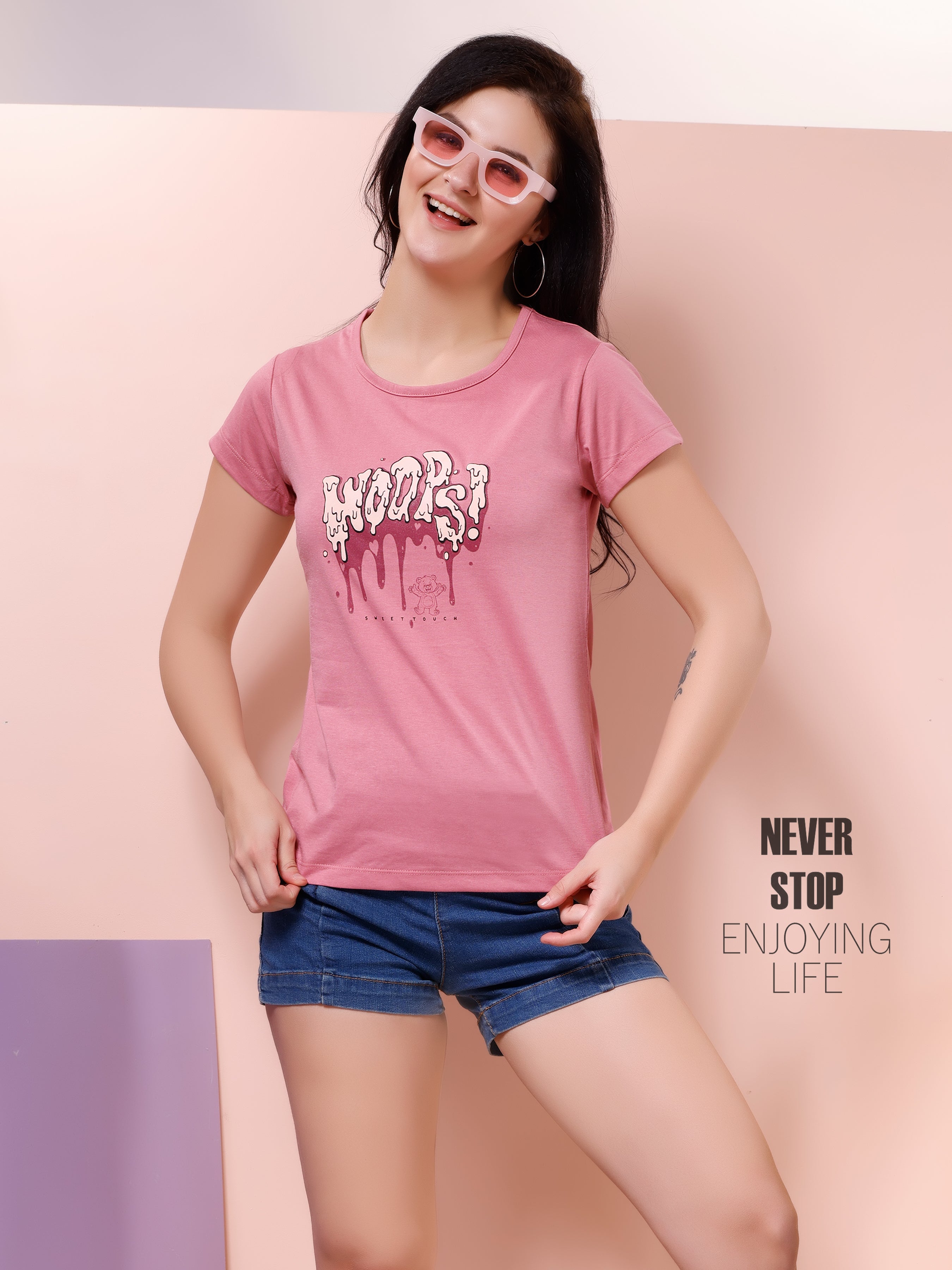 Women’s Round Neck Printed Cotton Top